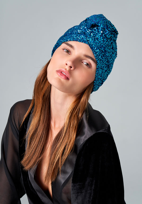 Blue Sequin Turban