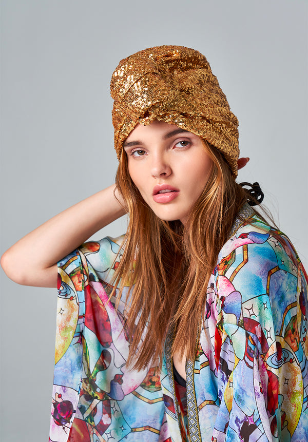 Gold Sequin Turban
