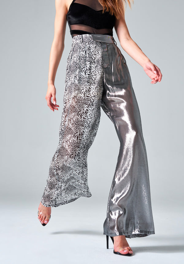 Silk Lamé/Animal Print Palazzo Pants