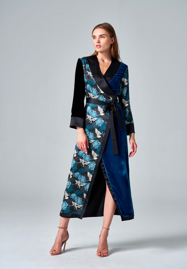 Teal Chrysants Flower Robe