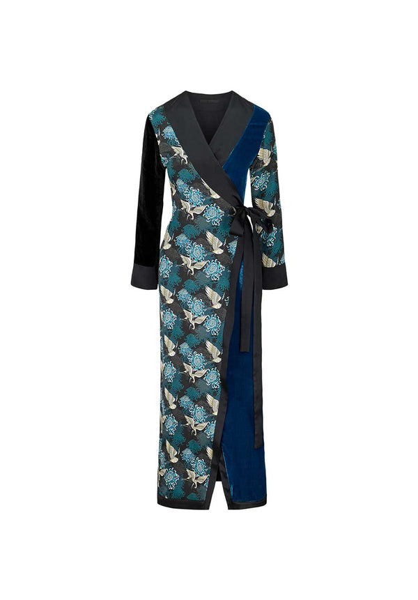 Teal Chrysants Flower Robe