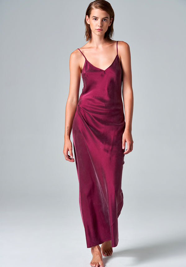 Washed Burgundy Silk Maxi Dress