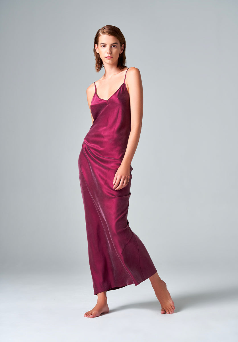 Washed Burgundy Silk Maxi Dress – Charlene Tang
